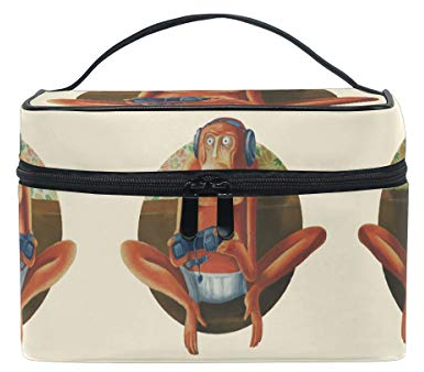 Orange Musik Affe Kosmetiktasche Organizer Reißverschluss Make-up Taschen Kulturbeutel Kosmetiktasche Waschtasche für Damen Mädchen Frauen