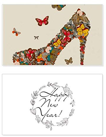 Glückwunschkarte für Neujahr, Schmetterling und High Heel