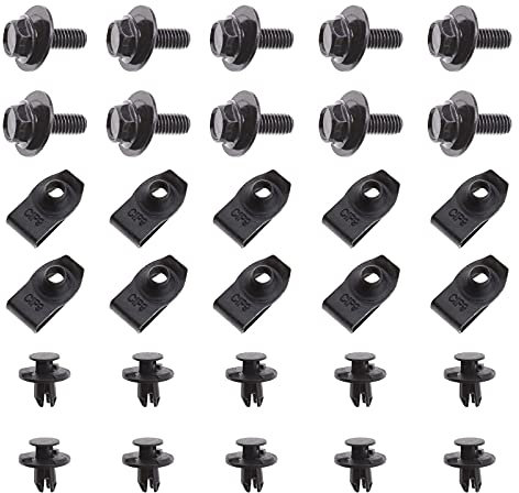 EMSea 30pcs Boulons de Couvercle de Moteur Voiture Pinces à Écrou Fixe Supports de Clip en Plastique pour sous-Plateau Bouclier Garde Attaches