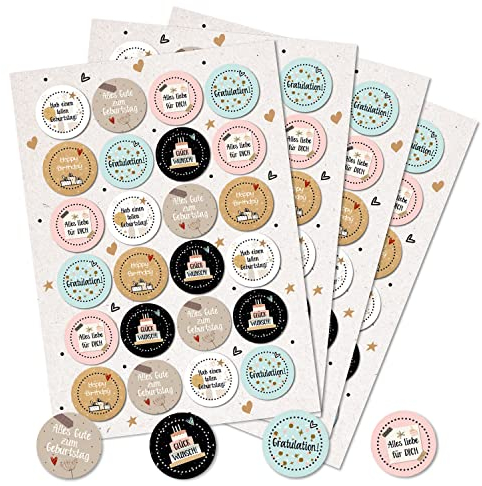 Logbuch-Verlag 96 runde Geburtstagsaufkleber GLÜCKWUNSCH - GRATULATION - Sticker zum Geburtstag 4 cm selbstklebend