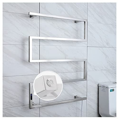 Toalla Calentador eléctrico, toallero radiador toallero Calentador de Toallas radiador de calefacción, 90w Bajo Consumo, Negro Mate, 600*800mm, Plug-in/Hardwired(Size:Hardwire-220V,Color:Plata)