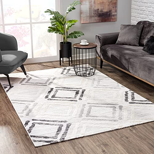 SANAT Evra Teppich für das Wohnzimmer - Kurzfloriger Teppich mit modernem Design - Geeignet für Wohnzimmer, Flur, Korridor, Esszimmer, Schlafzimmer, Küche und Kinderzimmer - Kubisch Hellgrau,120x160cm