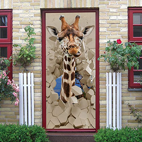 Türtapete Selbstklebend TürPoster 3D Türbild - Giraffe - Türfolie Fototapete PREMIUM PVC Wasserfest Türaufkleber Wandtattoo Für Schlafzimmer Wohnzimmer Tür Dekoration Stickers 86 x 200 cm