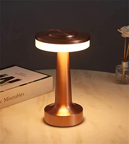 Portative Lampe de Bureau, Lampe Led Sans Fil Rechargeable, 3 Couleurs Lampe de Chevet Tactile a Piles, USB Veilleuse de Protection des Yeux Pour Jardin/Table/Table de chevet,A-Le Cuivre