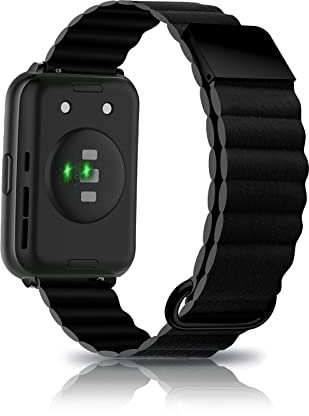 Leder Armband Kompatibel mit Huawei Watch Fit 2 Armband Ersatz Magnetische Für Herren Damen Classic Active Uhrenarmband Für Huawei Watch Fit 2 (Schwarz)
