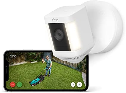 Ring Spotlight Cam Plus Wired | Outdoor Security Camera 1080p HD Video, Two-Way Talk, Night Vision, LED Spotlights, Siren, alternative to CCTV system | 30-day free trial of Ring Home
