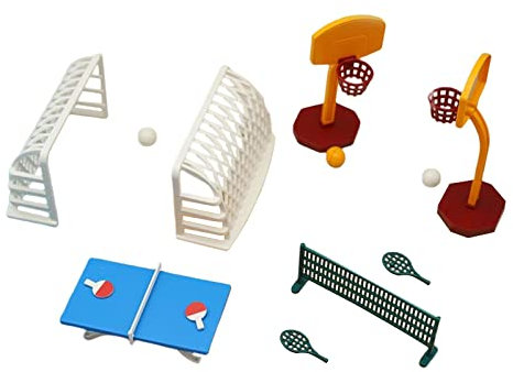 Fenteer 1:12 Puppen-Sportgeräte-Simulation Enthält Fußball, Basketball, Tischtennis, Tennis-Dekor-Zubehörmöbel