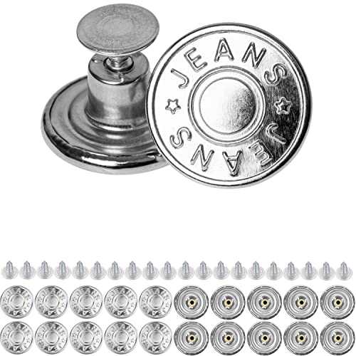 Botones de recambio para remachar, paquete de 20, sin níquel, para alérgicos, botones vaqueros Ø 17 mm, color plata, remaches para botones vaqueros, botón para remachar, botón metálico para pantalón