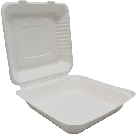 BAMI 50x Menübox | Zuckerrohr | weiß, Groß, 23,5x23,5x8cm | Essensbox mit Deckel, Take Away Box