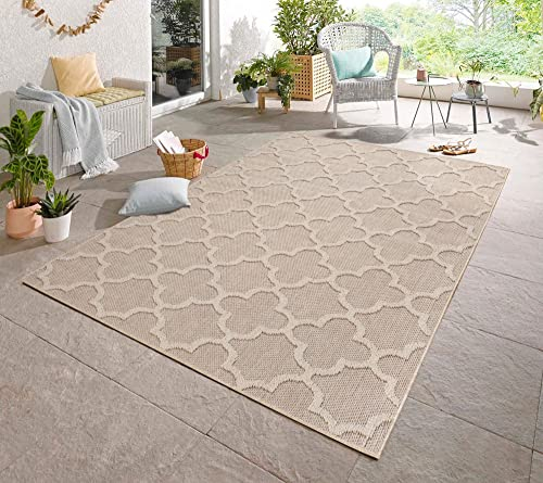 Carpetsale24 In & Outdoor Bouclé Teppich wetterfest Beige 200x290 cm Skandinavisches Design 3D Hoch Tief Effekt ideal für Wohnzimmer Terrasse oder Garten