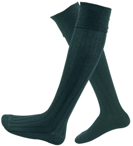 Mens Wool Kilt Hose Socks Made in Scotland Knee high traditional Scottish Occassions, Wedding, Kilt Walk, Leg Warmers Highland Wear (as8, alpha, m, l, regular, regular, Bottle Green)