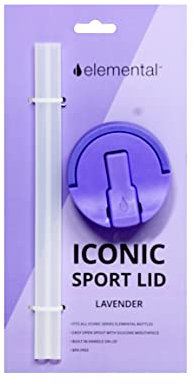 Elemental Iconic Sportdeckel-Ersatz- und Strohhalm-Pack, passend für alle 400 ml, 590 ml und 907 ml ikonischen Wasserflaschen, Lavendel