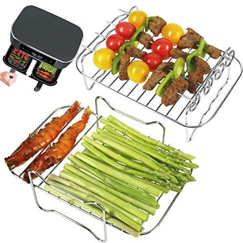 YQL Airfryer Zubehör für Ninja AF300EU AF400EU, 304 Heißluftfritteuse Grillrost mit 4 Spieße, Heißluftfritteuse Zubehör für Ninja Double Stack XL SL400EU/SL400EUCP/Cookwise 9L Heißluftfritteuse dual
