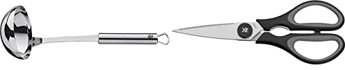 WMF Profi Plus Suppenkelle 30 cm, Saucen-/ Schöpflöffel, Cromargan Edelstahl & Touch Küchenschere 21 cm, Haushaltsschere mit Sägeschliff, Schere Küche, Cromargan Edelstahl, Softgriff, schwarz