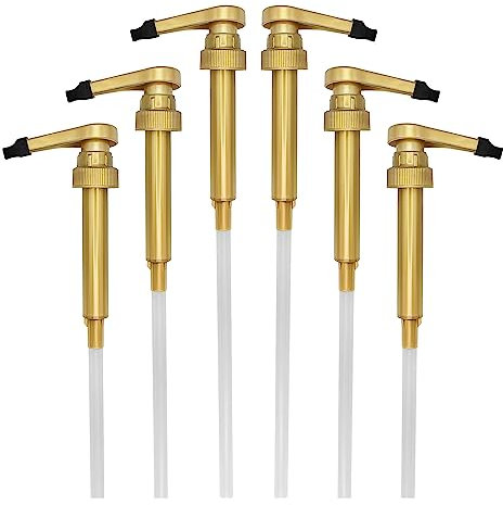 HANDIT- 6-Pack Gold Coffee Beverage Syrup Pump Dispenser with Black Caps Covers 1 Liter 750 ml Bottles - Fits Torani, Jordan Skinny, Davinci, (33.8 oz Monin Plastic Bottles)