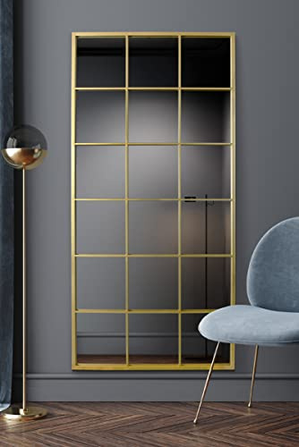 MirrorOutlet The Fenestra - Gold Modern Window Full Length Leaner/Wall Mirror 69 X 33 (174CM X 85CM) Gold Metal Frame, Bluestone