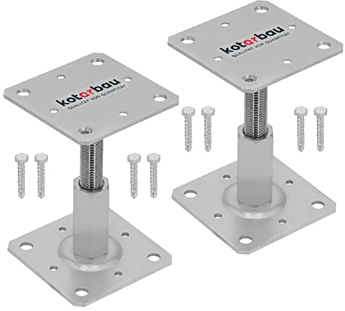 KOTARBAU® Lot de 2 supports de poteau - 110 x 110 mm - Hauteur réglable de 90 à 150 mm - Galvanisé - À visser - Pied de support de sol en béton - Réglable