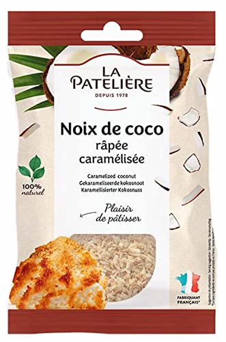 LA PATELIÈRE - Noix de Coco Râpée Caramélisée - Fabrication Française - Fruits Secs 100% Naturels, sans OGM - Ingrédient pour Cuisine et Décoration en Pâtisserie, Arôme naturel- 100 g