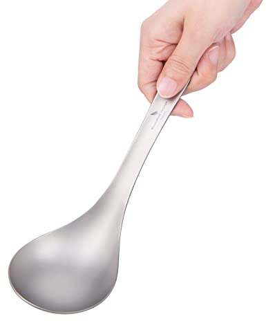 iBasingo Cuillère en titane avec grand bol louche pour soupe, sauce, riz, kit de cuisine en plein air, camping, maison, cuisine, vaisselle, louche à soupe en métal léger Ti1038T