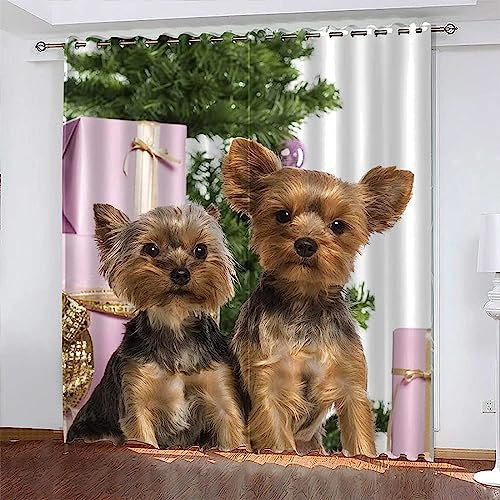 Buohwiwe Haustier Hund Verdunkelungsvorhänge 3D Vorhänge Blickdicht Haustier Hund Verdunkelungsvorhang mit Ösen für Schlafzimmer Kinderzimmer Wohnzimmer Dekoration Gardienen 220x215 cm