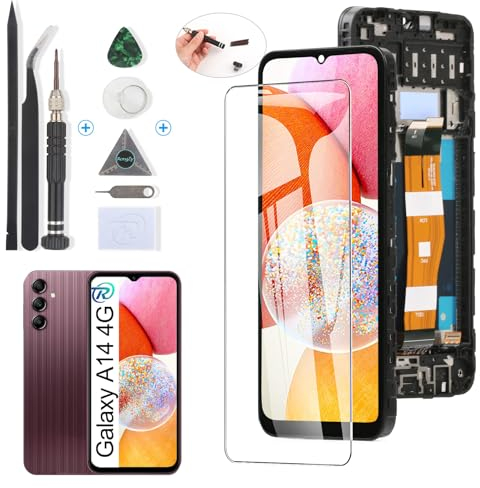 RongZy Display for Samsung Galaxy A14 4G SM-A145p 2023 Screen Replacement Digitizer Touchscreen Mounted for Samsung Galaxy A14 4G LCD Replacement with Tools (Black with Frame)