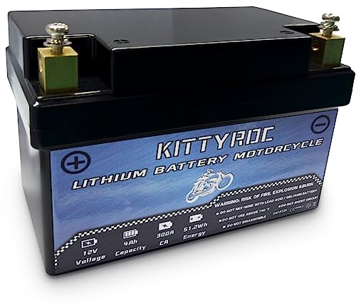 KITTYROC 12V Lithium Motorcycle Battery 4Ah 300A,Square terminal LiFePO4 Battery with Smart BMS, Replacement ATV, UTV, Motorcycle, Lawn Mower, Jet Ski, Snowmobile, 4 Wheeler, Tractor, Scooter