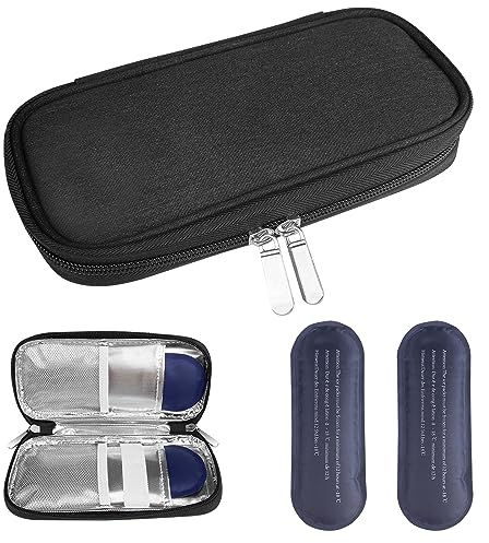 Magrimaxio Nevera medicamentos portatil, Estuche portatil insulina Viaje, Bolsas enfriadoras de medicamentos, Diabetes Accesorios, con 2 Bolsas de Hielo, para insulina u Otros diabéticos Suministros