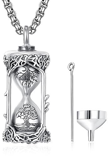 ADMETUS Collier d'urne funéraire arbre de vie pour cendres en argent sterling 925 avec chaînes Rolo de 2,5 mm + 5 cm, Argent sterling, Pas de gemme