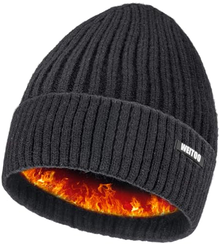 WEITOO Unisex-Winter Beanie Mütze Thermo Strickmütze Laufmützen für Herren und Damen Wintermütze,Geschenke für Männer Frau (Black)
