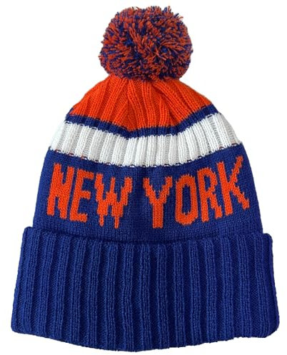 vkawesr City Beanie Strickmütze mit Bommel, Wintermütze mit Bündchen, Sport-Fans, Geschenk für Männer und Frauen, Orange/Abendrot im Zickzackmuster (Sunset Chevron), Einheitsgröße