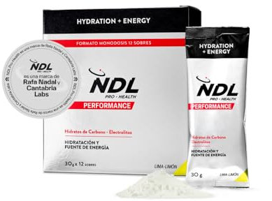 NDL Pro-Health Hydration energy - Bebida isotónica y de hidratación rápida con electrolitos y sales minerales para el deporte, reduce el cansancio y la fatiga, Lima-Limón (12x30g)