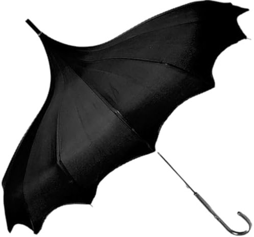 Gothic Rebel Dark Wing Black Pagoden-Regenschirm – manuell zu öffnen mit gewellten Fledermausflügelkanten für verbesserte Wasserverdrängung – hochwertiger Regenschirm im Gothic-Stil