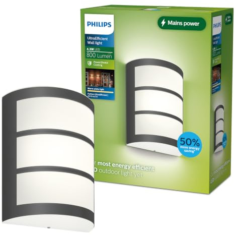 PHILIPS Outdoor Ultra-Efficient Python Wandleuchte 3,8W, 2700 Kelvin, IP44 wetterfest, anthrazit, Antharzit, 84 mm