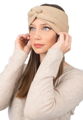 Dalle Piane Cashmere - Haarband aus Kaschmirmischung, Made in Italy, Farbe: Beige, Einheitsgröße