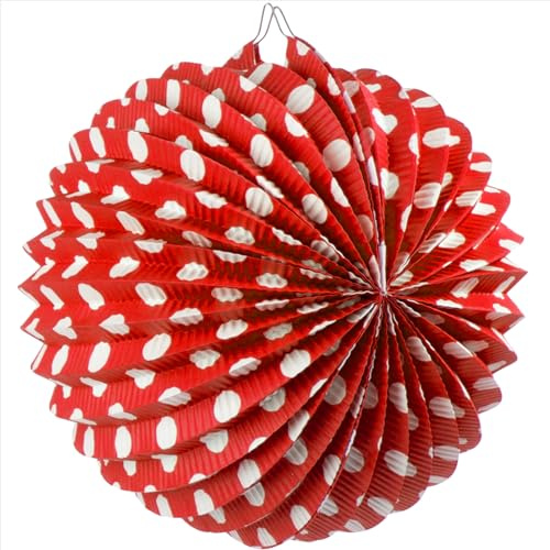 24 Unidades de farolillos de Papel Redondo de Color Rojo con Lunares Blanco de Ø 21,5 cm - Farolillos Colgante de Papel, decoración Fiesta Boda, cumpleaños, Primavera, Feria, comuniones.