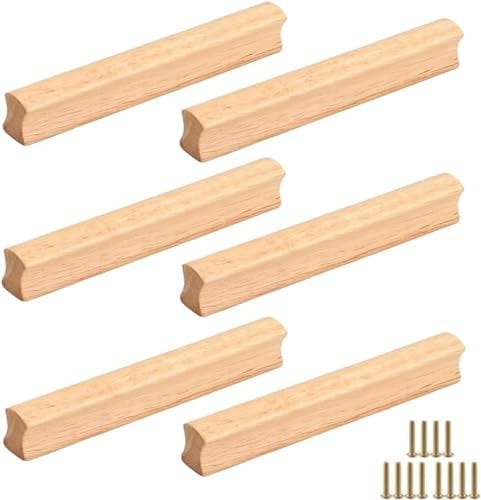 Yitobici Holz Möbelgriffe, Holz Griffe Möbel Massiv, Schubladengriffe Holz mit Schrauben, Lochabstand 96 mm, für Schränke, Bäder, Büros und Küchen,6 Stück