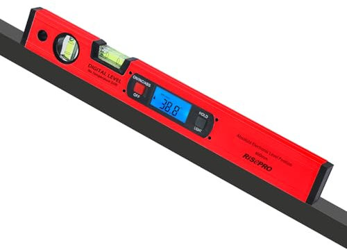 Neigungsmesser, RISEPRO Digitale Neigungsmesser Winkel Finder Gauge Spirit Level aufrecht Magnet 360 ° Range 416 mm lang mit Hintergrundbeleuchtung Rot