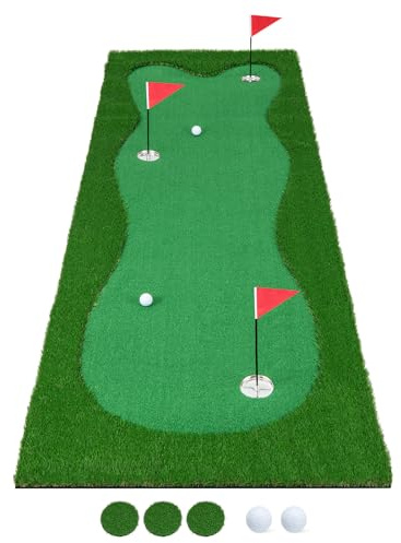 COSTWAY Tappetino da Golf Professionale con Erba Artificiale Realistica | Campo da Golf con 3 Buche, 3 Bandierine e Tazze per l'Allenamento Interno ed Esterno, 300 x 100 CM