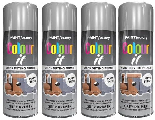 SDMAX Grey Primer Spray Paint, Quick Drying, Indoor And Outdoor Use, Matte Finish, Easy to Apply, Durable and Long-Lasting, Multi-Surface Compatibility, 250ML (4PCS)