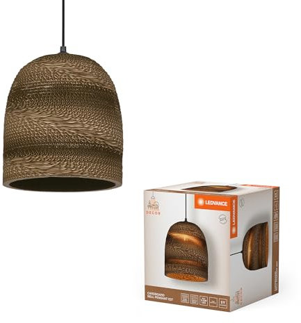 LEDVANCE Pendelleuchte Decor Cardboard Ball Bell braun aus Wellpappe, E27, 260 mm Durchmesser, Leuchtenschirm aus recyceltem Material, nachhaltig durch austauschbare Lichtquelle, einfache Montage