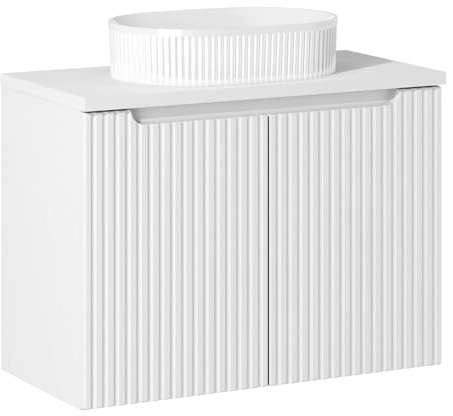 Lomadox Badezimmer Waschtisch 80cm mit Keramikwaschbecken, weiß mit gerillter Front