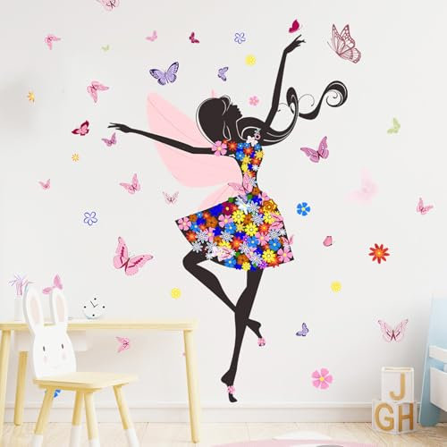 astylishome Wand Deko Wandtattoo Blüte Wandaufkleber Blumen Rosa Wandsticker Schmetterlinge für Windows Tür Möbel Schlafzimmer Wohnzimmer Kinderzimmer Wanddeko 1406