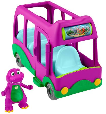 Fisher-Price Barneys Welt Spielzeug-Abenteuerbus zum Schieben für Kindergartenkinder und Barney-Figur für Rollenspiele für Kinder ab 3 Jahren, HYG95, [Mehrfarbig]