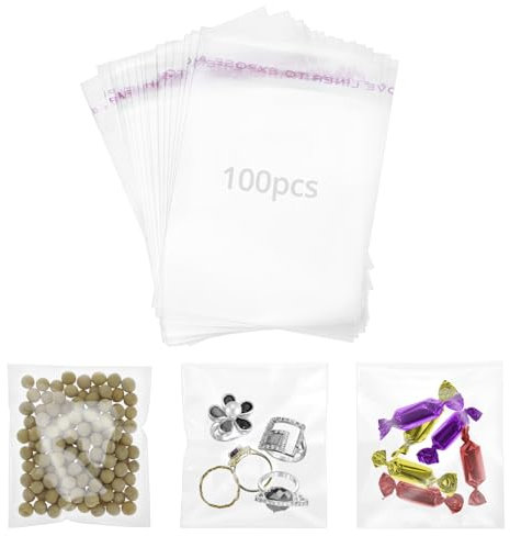 QWORK® 100 stück 7 * 10 cm kleine zellophantüten, durchsichtige cellophantüten, zum verpacken von schmuck, seifen, karten