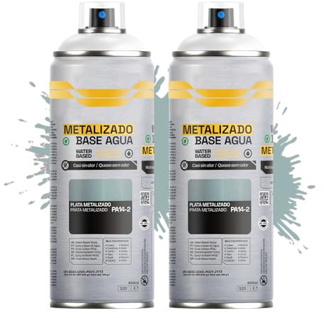 Etrexonline Pintura Spray Ecológica 400ml - Base Agua, Sin Olor - Para Muebles, Metal, Plástico y Madera - Colores Vivos y Permanentes, Cobertura Uniforme - Plata Metalizado, 2 unidades