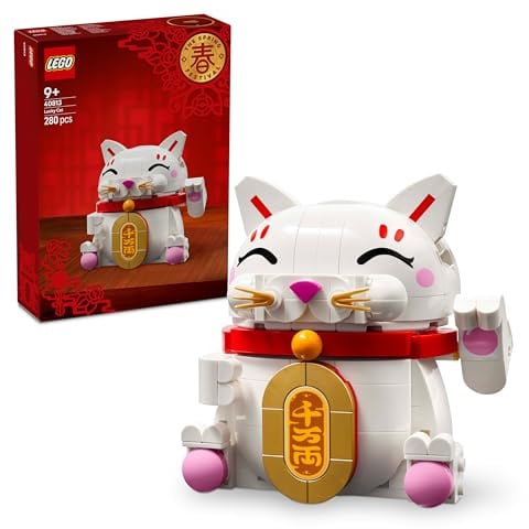 LEGO Gatto della Fortuna - Costruzioni per Adulti e Bambini - Modello da Esposizione - Animale con Zampa che Saluta, Moneta d'Oro e Decorazioni della Fortuna - Regalo per la Festa di Primavera - 40813
