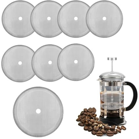8Pcs French Press Replacement Filter Mesh Screen, Stainless Steel Replacement Cafetiere Filter Mesh Screen, 4 Inch Coffee Filter, Metal Coffee Filter Mesh for 34oz/1000ml Coffee and Tea Makers