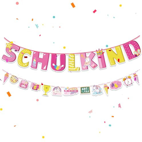Einschulung Girlande Deko Mädchen 2025- Einschulung Girlande Hänge Deko Schuleinführung Schulanfang Deko Banner, Schulkind Party Deko für Junge Mädchen Einschulungsfeier Schulstart Klassenzimmer Deko