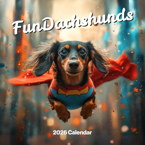 Dachshund Calendar 2026 - Funny Sausage Dog Wall Calendar 2026. Large 12 Month, Month to View with Notes & Checklist Pages, UK Made by Fun Pugs