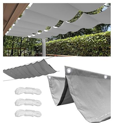 Sonnensegel Einziehbares 0.9x4M Verstellbar Sonnensegel Welle Schattenabdeckung Segeltuch Markise Wasserdicht Sonnenschutz UV-Schutz für Outdoor Pergola Garten Balkon Terrasse Hellgrau